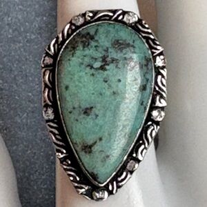 Stamped 925 Silver NATURAL Turquoise Pear Cut Statement Ring